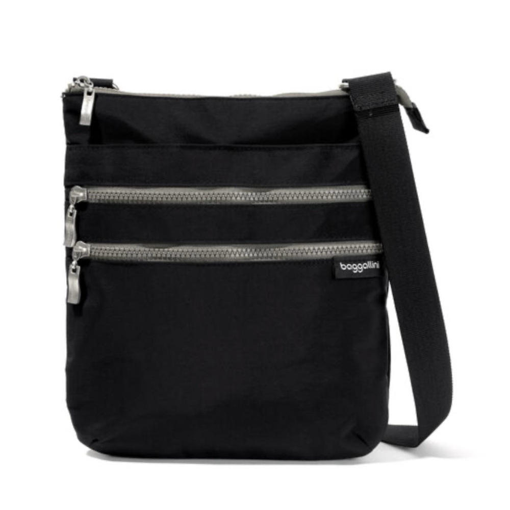 Baggallini Black Crossbody Bag with Silver Zippers